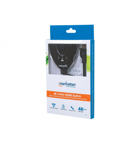 MANHATTAN 207874 3-portowy przelacznik AV HDMI 3x1 4K zasilanie USB