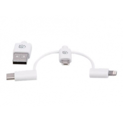 Kabel MANHATTAN 3w1 USB-A 2.0 na Lightning USB-C Micro-USB 1m Bialy