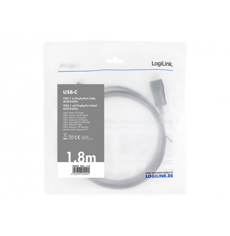 Kabel LOGILINK UA0335 - USB-C 3.2 Gen do DisplayPort 1.2 m/m 1,8m