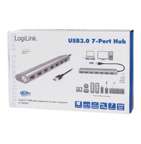 Kabel LOGILINK UA0308 - Hub USB 3.0, 7-portowy, aluminiowa obudowa