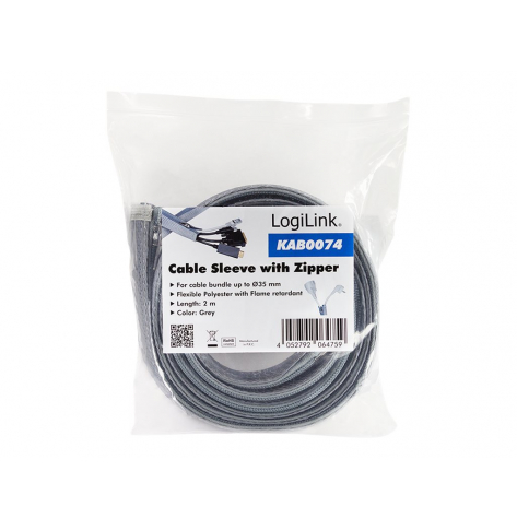 LOGILINK KAB0074 Rękaw do porządkowania kabli - z suwakiem 50 mm szary 2m
