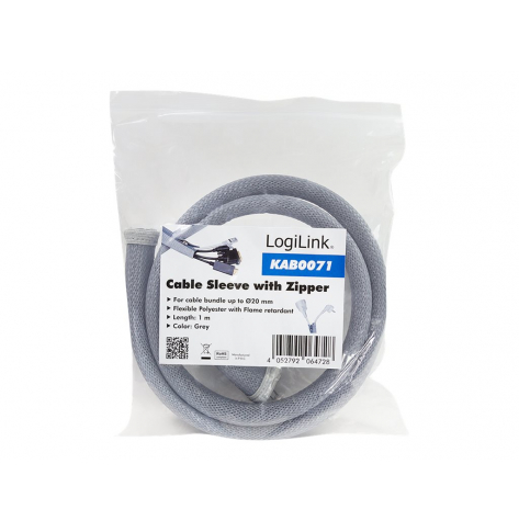 LOGILINK KAB0071 Rękaw do porządkowania kabli - z suwakiem 30 mm szary 1m