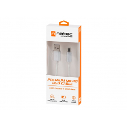 Kabel NATEC NKA-1211 Extreme Media microUSB - USB 2.0 (M), 1m, srebrny, nylonowy oplot