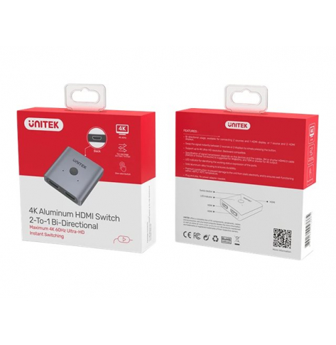 Kabel UNITEK V1127A Switch HDMI 2.0 4K 2w1 2-kierunkowy Aluminium