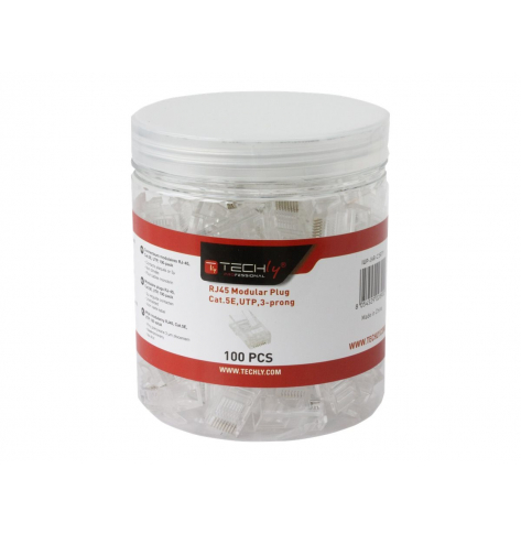 TECHLYPRO 028900 Wtyk modularny RJ45 8P8C Cat5e UTP na drut sloik 100 sztuk
