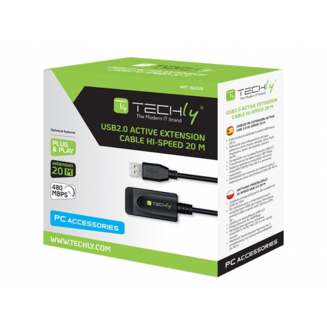 TECHLY Przedluzacz Aktywny USB 2.0 A-A M/F 20m Czarny