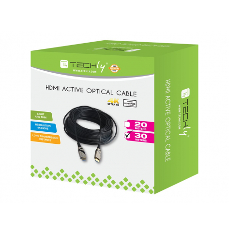 TECHLY 103991 Aktywny optyczny HDMI-HDMI M/M v2.0 Ethernet 3D 4K 30m czarny