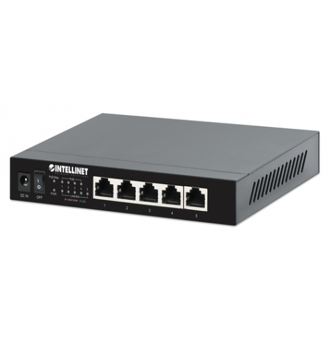 Switch INTELLINET 5-Port 2.5G Ethernet PoE+ 4x PSE PoE+ Ports 10 100 1000 2500 Mbps 55W PoE Power Budget Unmanaged Wall-mount Option