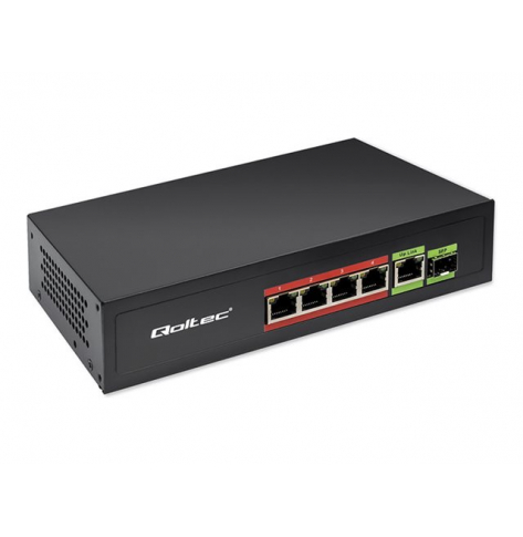 Switch QOLTEC 52296 FAST Ethernet PoE 4x RJ45 PoE 1x RJ45 Uplink 1x SFP 65W 1000 Mbps