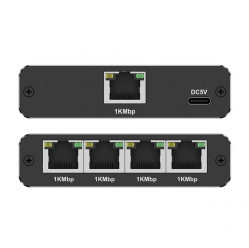 Qoltec Rozdzielacz splitter Ethernet mini SWITCH 1x4 RJ45 | 1000Mb/s | USB-C | Aluminium 