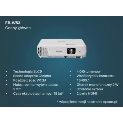 Projektor Epson EB-W53 3LCD/WXGA/4000L/16k:1/HDMI 