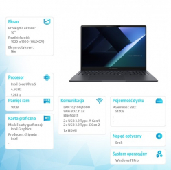 Asus Notebook ExpertBook B3 B3605CCA-MB0071X - ultra 5 125H/16GB/512GB/16 WUXGA/Win 11 PRO/3YRS