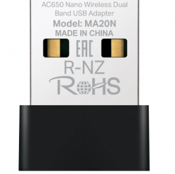 Karta sieciowa TP-LINK Mercusys AC650 Nano Wi-Fi USB Adapter MA20N SPEED: 200 Mbps at 2.4 GHz + 433 Mbps at 5 GHz
