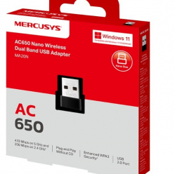 Karta sieciowa TP-LINK Mercusys AC650 Nano Wi-Fi USB Adapter MA20N SPEED: 200 Mbps at 2.4 GHz + 433 Mbps at 5 GHz