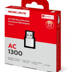 Karta sieciowa TP-LINK Mercusys MA30N AC1300 Nano Wireless Dual Band USB Adapter SPEED: 400 Mbps at 2.4 GHz + 867 Mbps at 5 GHz