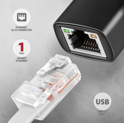 Karta sieciowa ADE-AR Gigabit Ethernet adapter, USB-A 3.2 Gen 1, instalacja automatyczna