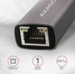 Karta sieciowa ADE-TRC Gigabit Ethernet adapter, USB-C 3.2 Gen 1, instalacja automatyczna, metalowy, tytanowa szarość