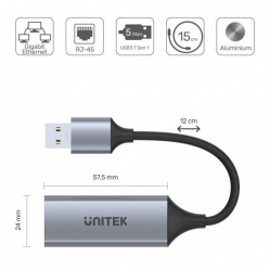 Adapter Unitek USB-A 3.1 GEN 1 RJ45; 1000 Mbps; U1309A 