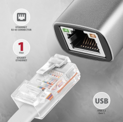 Karta sieciowa ADE-TXCA Gigabit Ethernet adapter, USB-C (USB-A redukcja) 3.2 Gen 1, instalacja automatyczna