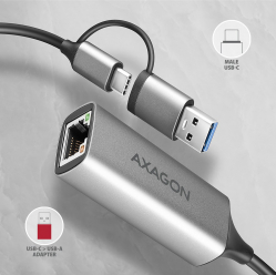 Karta sieciowa ADE-TXCA Gigabit Ethernet adapter, USB-C (USB-A redukcja) 3.2 Gen 1, instalacja automatyczna