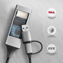 Karta sieciowa ADE-TXCA Gigabit Ethernet adapter, USB-C (USB-A redukcja) 3.2 Gen 1, instalacja automatyczna