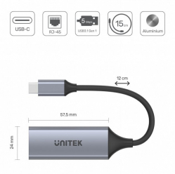 Adapter Unitek USB-C 3.1 GEN 1 RJ45; 1000 Mbps; U1312A 
