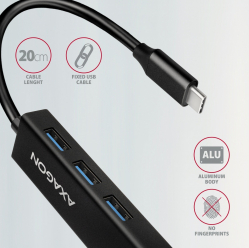Hub HMC-GL3A Wieloportowy USB 4in1, 5Gbps, 3x USB-A + GLAN, 20cm USB-C kabel