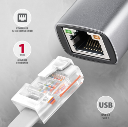 Karta sieciowa ADE-TXPD Gigabit Ethernet adapter, USB-C 3.2 Gen 1, instalacja automatyczna, Asix AX8817, PD 100W