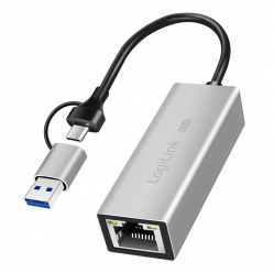 Adapter LogiLink USB-A/-C do 2,5G Ethernet, szary 