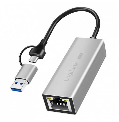 Adapter LogiLink USB-A/-C do 2,5G Ethernet, szary 