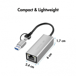 Adapter LogiLink USB-A/-C do 2,5G Ethernet, szary 