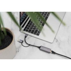 Karta sieciowa Digitus przewodowa USB 3.1 Typ C + USB A do 1x RJ45 2.5 Gigabit Ethernet 10/100/1000/2500Mbps