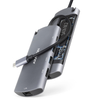 Hub HMC-6M2 Wieloportowy USB-C 3.2 Gen 1, slot M.2 SATA + HDMI + GLAN + 2x USB-A + PD 100W