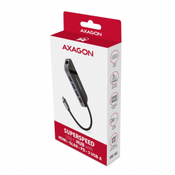 Hub HMC-6GL Wieloportowy USB 6in1, 5Gbps, 3x USB-A, HDMI 4K/30Hz, GLAN, PD 100W, 20cm USB-C kabel