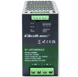 Qoltec Moduł UPS DC na szynę DIN | 40A | 24V 