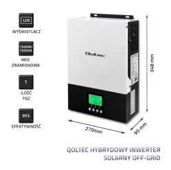 Qoltec Hybrydowy inwerter solarny Off-Grid 1.5kW | 80A | MPPT | Sinus 