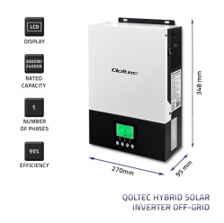 Qoltec Hybrydowy inwerter solarny Off-Grid 2.4kW | 80A | MPPT | Sinus 
