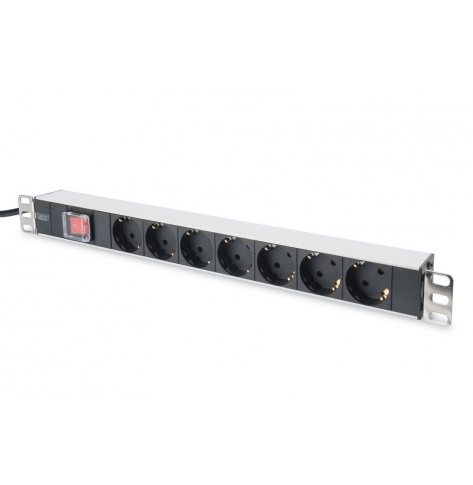 Listwa zasilająca Digitus PDU 19 cali RACK 7xSchuko, 2m 1xSchuko, 16A, wł./wył., aluminiowa