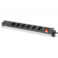 Listwa zasilająca Digitus biurowa 45° 6 gniazd, 2xUSB-A 1xUSB-C (5V/3,4A) możliwość obrotu o 180°, aluminiowa, z zaciskiem na blat