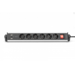 Listwa zasilająca Digitus biurowa 45° 6 gniazd, 2xUSB-A 1xUSB-C (5V/3,4A) możliwość obrotu o 180°, aluminiowa, z zaciskiem na blat