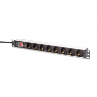 Listwa zasilająca Digitus PDU Rack 19" z zabezpieczeniem przeciążeniowym, 8 gniazd Schuko CEE 7/3 (45°), kabel 2m wtyk Unischuko, 16A, aluminiowa