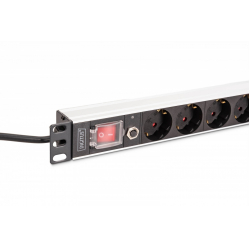 Listwa zasilająca Digitus PDU Rack 19" z zabezpieczeniem przeciążeniowym, 8 gniazd Schuko CEE 7/3 (45°), kabel 2m wtyk Unischuko, 16A, aluminiowa