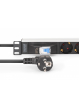 Listwa zasilająca Digitus PDU Rack 19" z wyłącznikiem nadprądowym Typ C 16A, 7 gniazd Schuko CEE 7/3 (45°), kabel 1,8m wtyk Unischuko CEE 7/7, 16A, aluminiowa