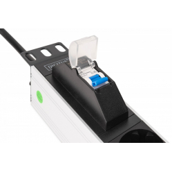 Listwa zasilająca Digitus PDU Rack 19" z wyłącznikiem nadprądowym Typ C 16A, 7 gniazd Schuko CEE 7/3 (45°), kabel 1,8m wtyk Unischuko CEE 7/7, 16A, aluminiowa