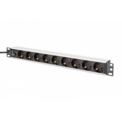 Listwa zasilająca Digitus PDU Rack 19" z bezpiecznikiem przeciążeniowym, 9 gniazd Schuko CEE 7/3 (45°), kabel 2m wtyk IEC C14, 10A, aluminiowa