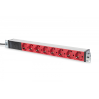 Listwa zasilająca Digitus PDU 19 cali Rack, 8x czerwone gniazdo schuko, 2.0m, 1x wtyk C14, 10A Aluminiowa