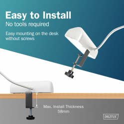 Listwa zasilająca Digitus biurkowa, 3 gniazda Schuko, 2x USB-A (2x 12W), 1x USB-C (30W) z zaciskiem na blat, kabel 1,5m, biała