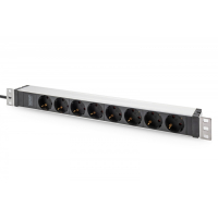 Listwa zasilająca Digitus PDU 19" Rack, 8x gniazdo ze stykami ochronnymi unischuko 16A/230V, 1x wtyczka IEC C20, 16A, przewód zasilający 2 m, Aluminiowa