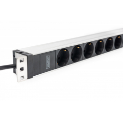 Listwa zasilająca Digitus PDU 19" Rack, 8x gniazdo ze stykami ochronnymi unischuko 16A/230V, 1x wtyczka IEC C20, 16A, przewód zasilający 2 m, Aluminiowa