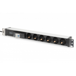 Listwa zasilająca Digitus PDU 19" Rack, 6x gniazdo schuko, 2.0m, 1x wtyk unischuko, 16A, wyłącznik nadprądowy, Profil aluminiowy 